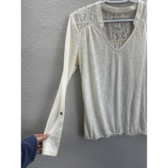 Bella Dee Jour Womens Blouse Size Large Cream Long Sleeve Lace Back V-Neck - Picture 2 of 10